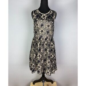 Ann Taylor Loft‎ Black Floral Embroidered Lace overlay Lined Shift Dress size 4